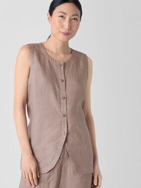 Eileen Fisher Organic Linen Long Vest Cocoa Size Large